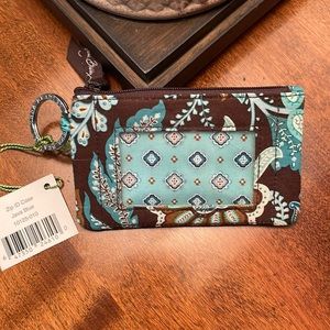 Vintage Vera Bradley Zip ID Case & Key Ring - Java Blue Fabric, New w/ Tag